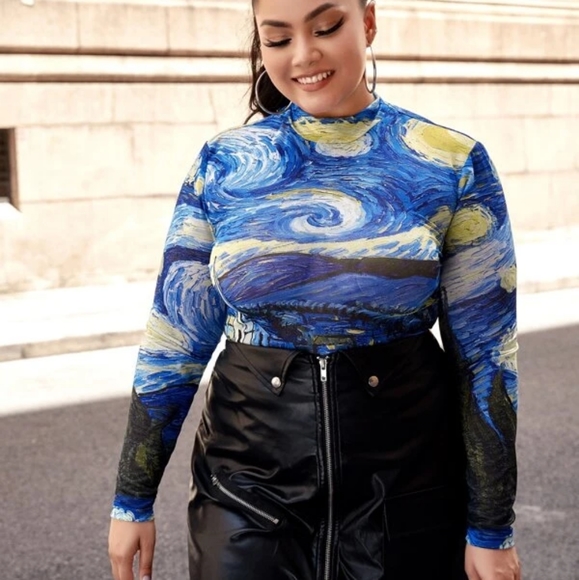 SHEIN | Tops | Nwt Shein Vangogh Starry Night Mesh Top 2 | Poshmark
